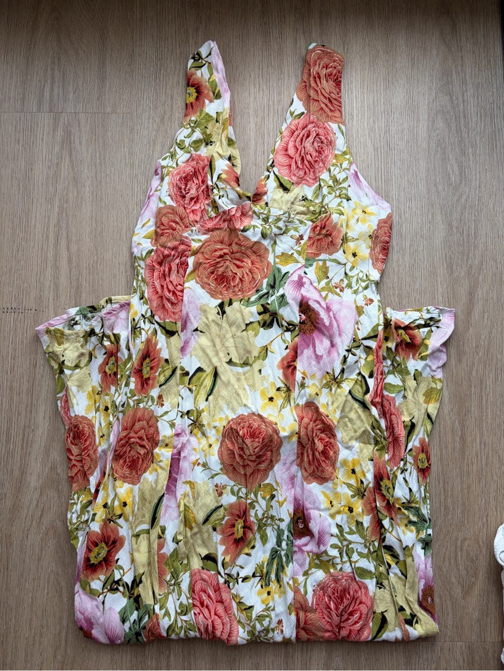 Floral Sleeveless A-Line Dress - Pink & Yellow